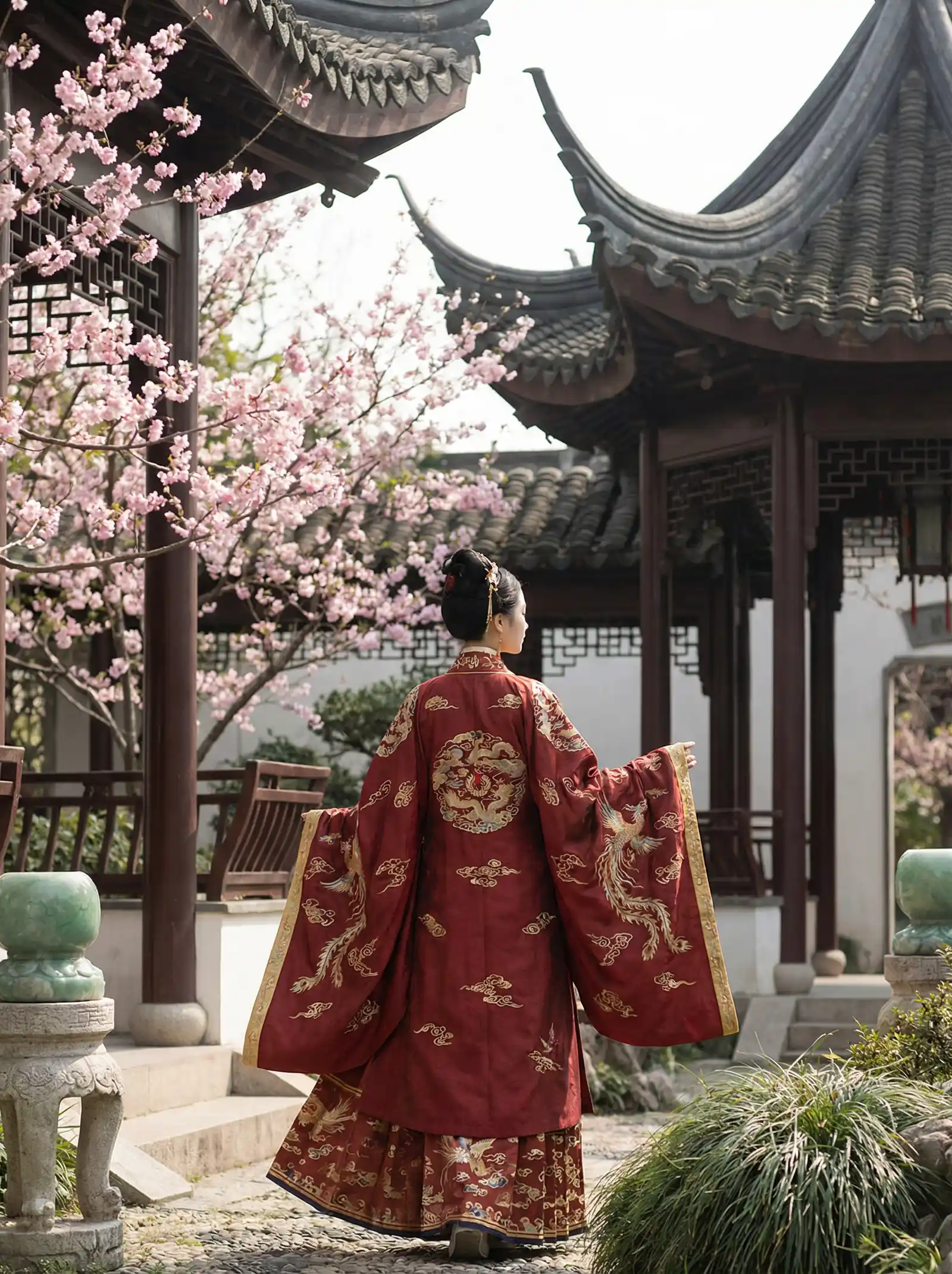 男神插曲女生的视频完整软件 明制汉服红色凤凰刺绣
